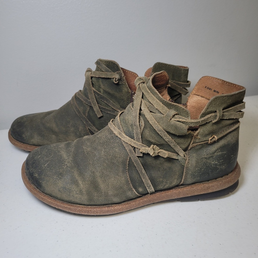 Bjorn Green Leather Booties Womens 9.5 F59129 Side Zip Ankle Boots